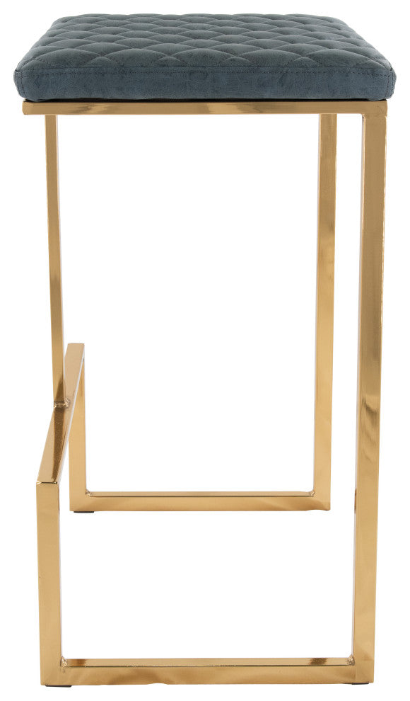 LeisureMod Quincy Quilted Stitched Leather Bar Stools With Gold Metal Frame