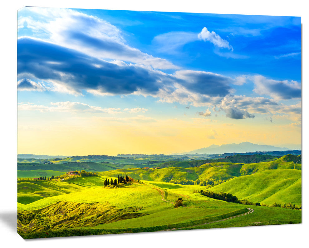 Colorful Tuscany Countryside Farm, Landscape Canvas Wall Art, 20"x12"