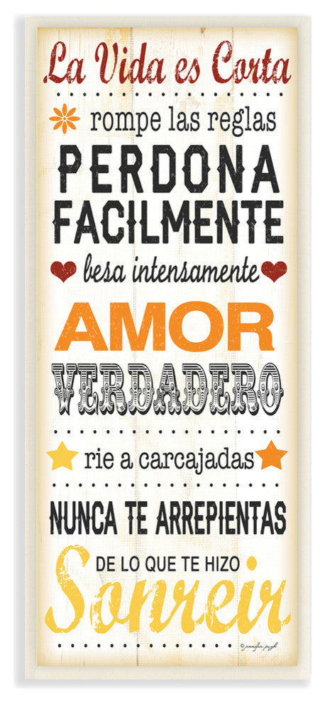 La Vida es Corta Life is Short Typography Art Wall Plaque