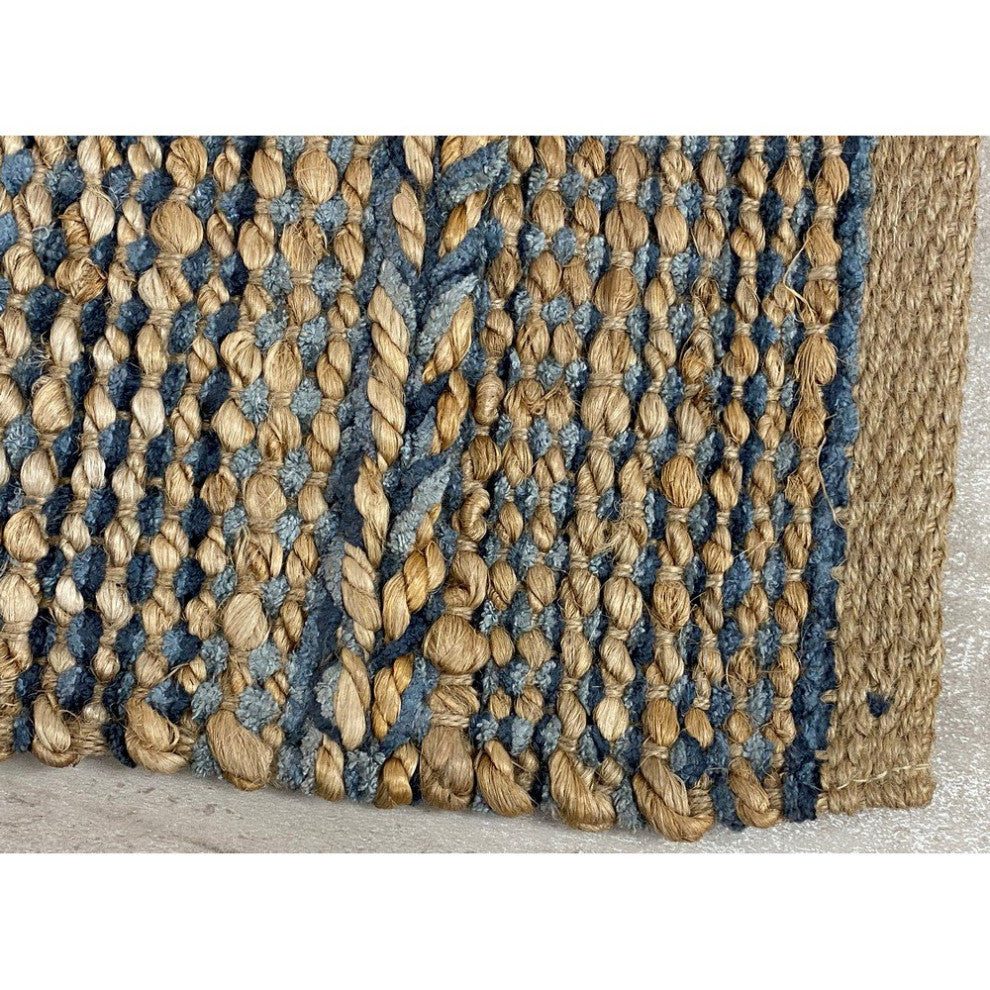 5" x 7" Blue and Tan Braided Stripe Area Rug