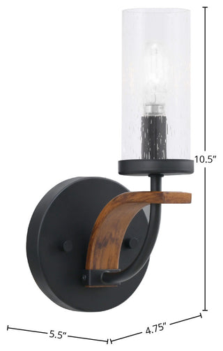 Monterey 1-Light Wall Sconce, Matte Black & Painted Wood-look, Clear Bubble