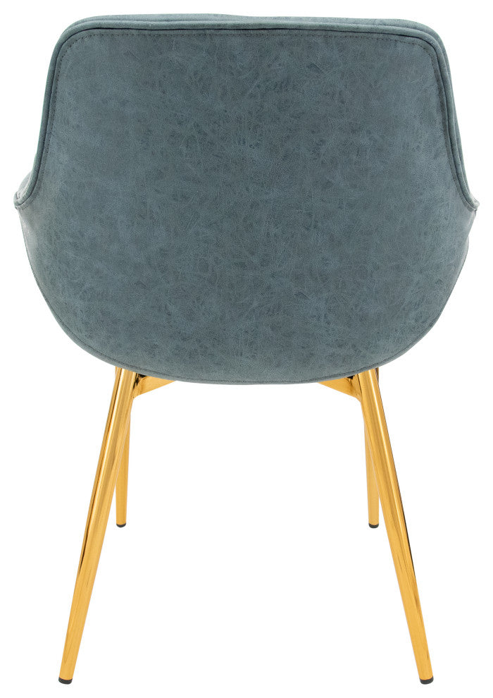 LeisureMod Markley Modern Leather Dining Armchair With Gold Legs, Peacock Blue