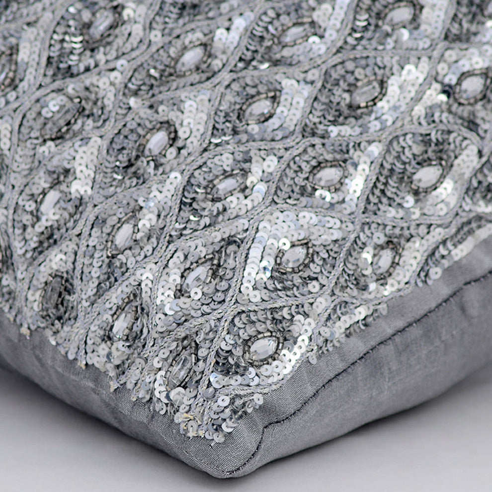 Silver Decorative Pillow Covers 14"x14" Silk, Silver Anniversary