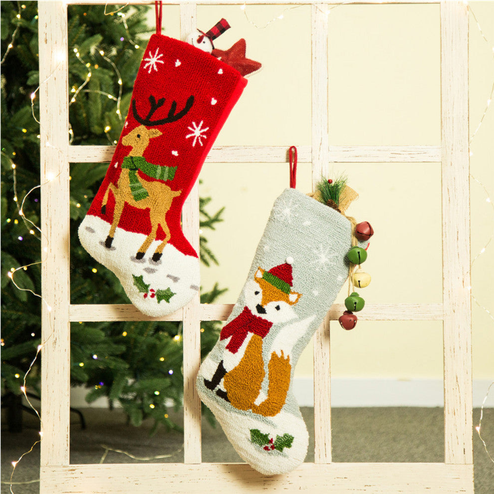 2-Piece Hooked Stocking, Reindeer and Fox