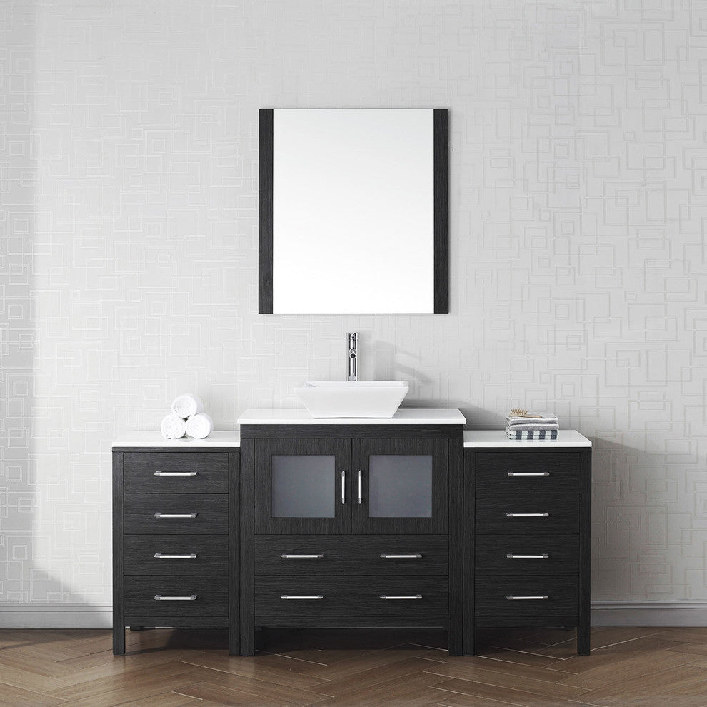 Virtu Dior 68" Single Bathroom Vanity, Zebra Gray With Faucet and Mirror
