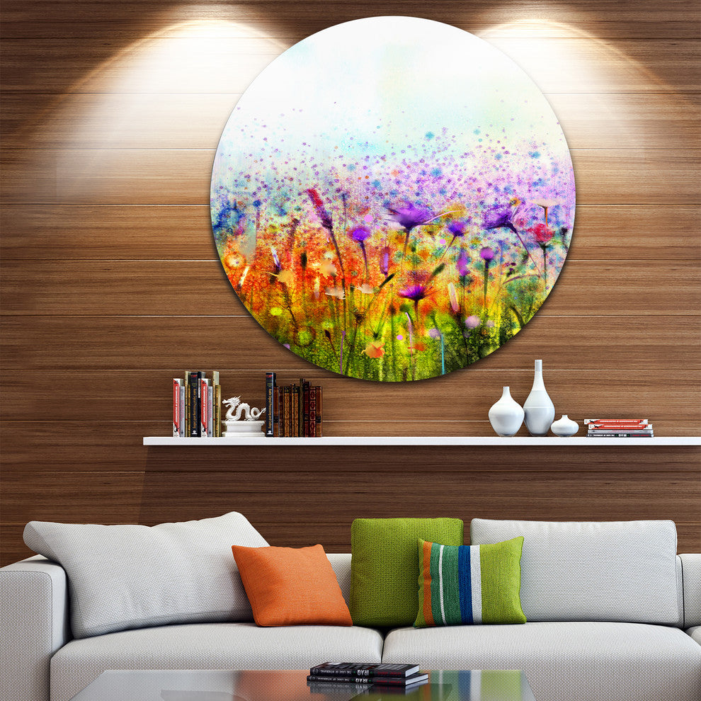 Abstract Cosmos Of Colorful Flowers, Flower Disc Metal Wall Art, 23"