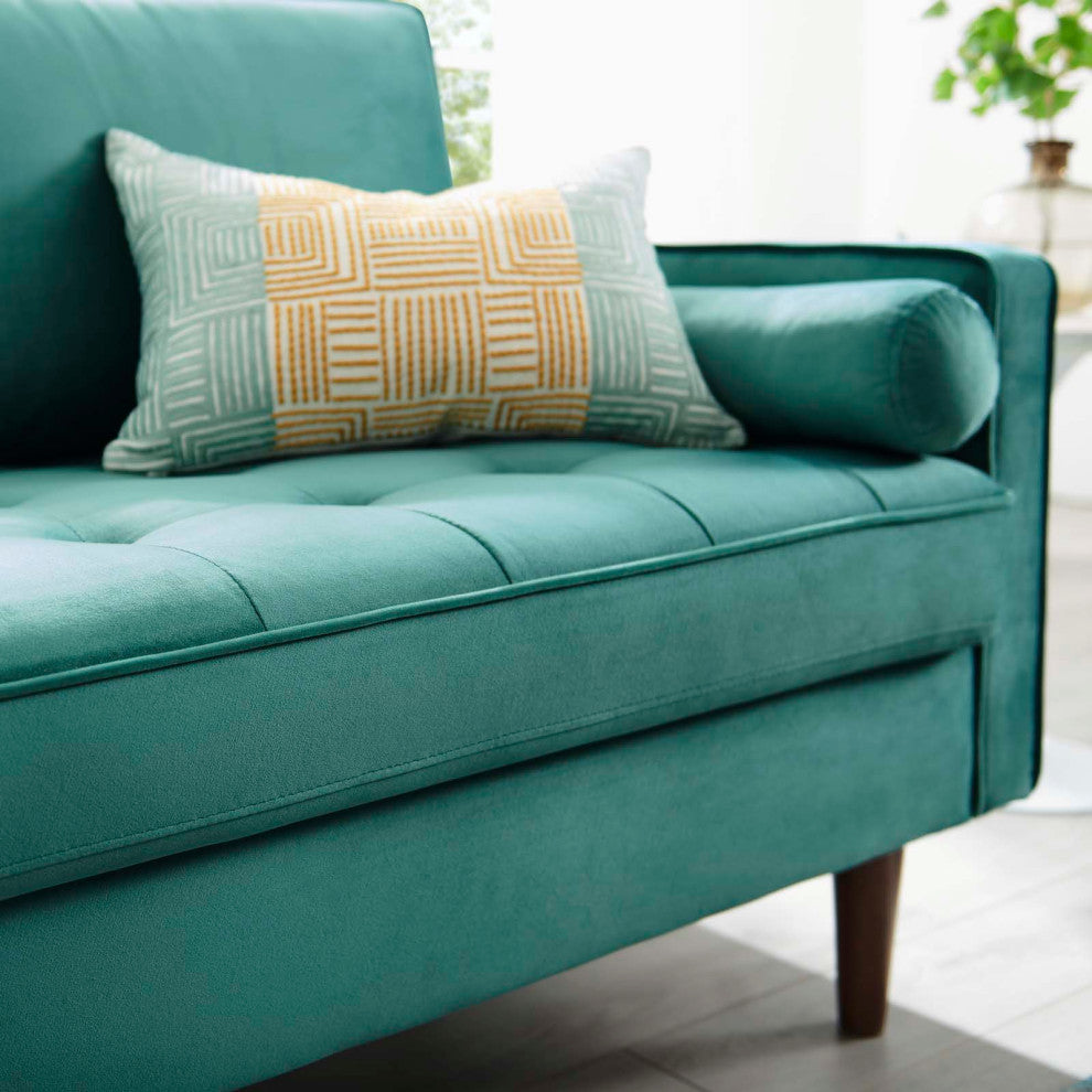 Loveseat Sofa, Velvet, Teal Blue, Modern, Living Lounge Hotel Lobby Hospitality