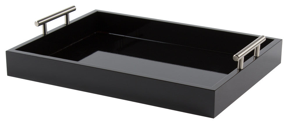 Lipton Decorative Wood Tray with Metal Handles, Black/Silver