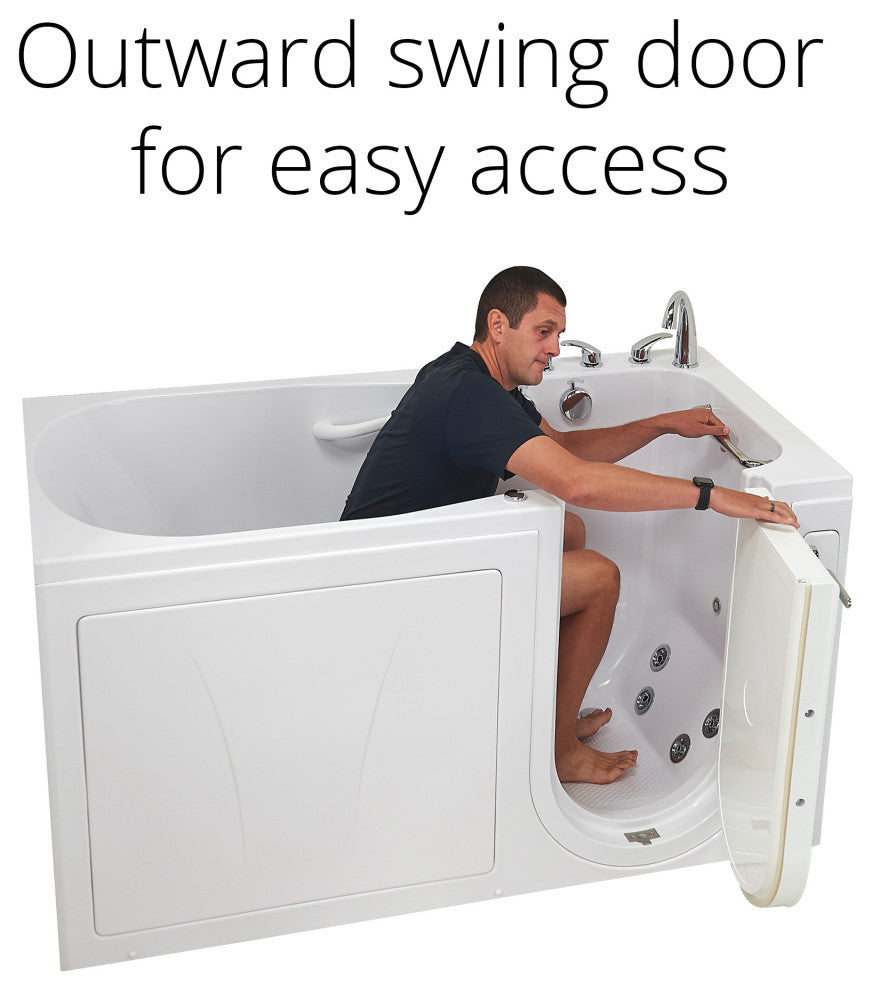 Ella Shak 36"x72" Air + Hydro + Foot Massage Walk-In tub, Outward Door, 2 Drains, 5 Piece Fast Fill Faucet, Right Drain