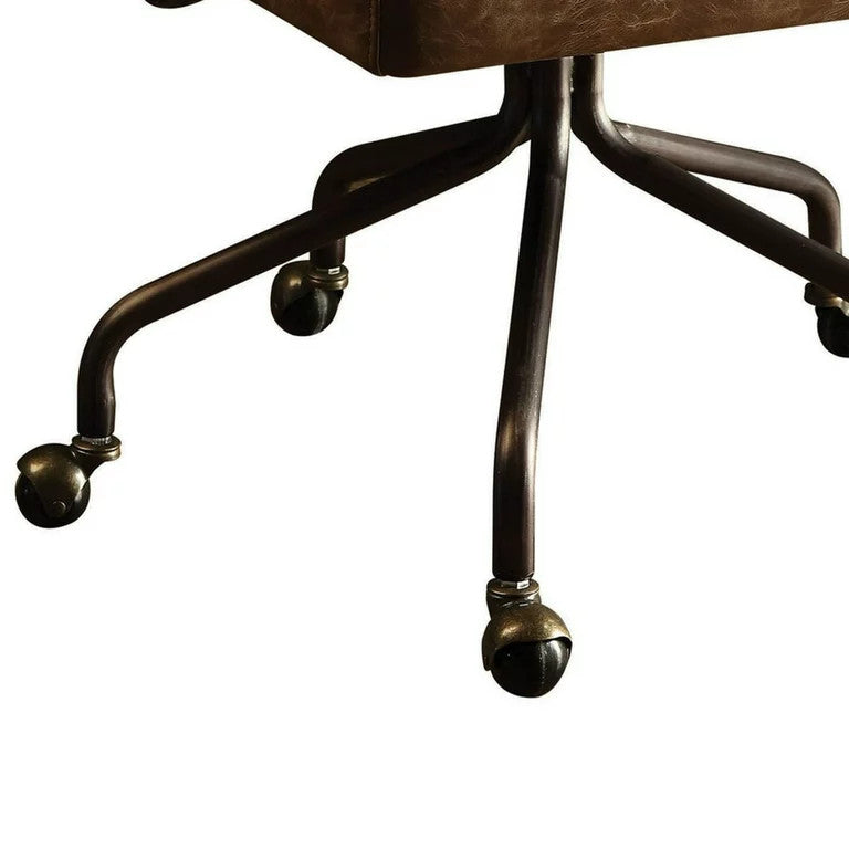 Swivel Office Chair, Metal Frame With Padded Leather Seat & Curved Arms, Whiskey
