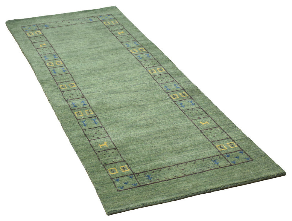 HAND KNOTTED LOOM WOOL ECO-FRIENDLY AREA RUGS - Runner, Green, Contemporary