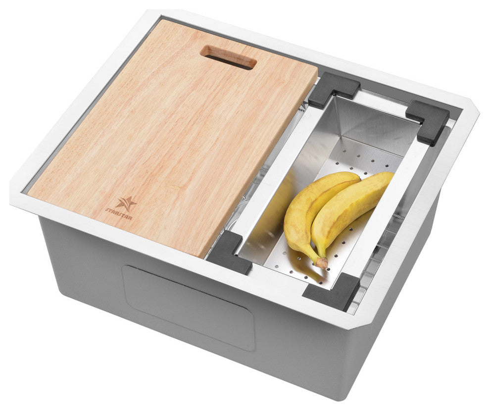 STARSTAR Workstation Ledge Undermount Single Bowl 304 Stainless Steel, 23 X 19