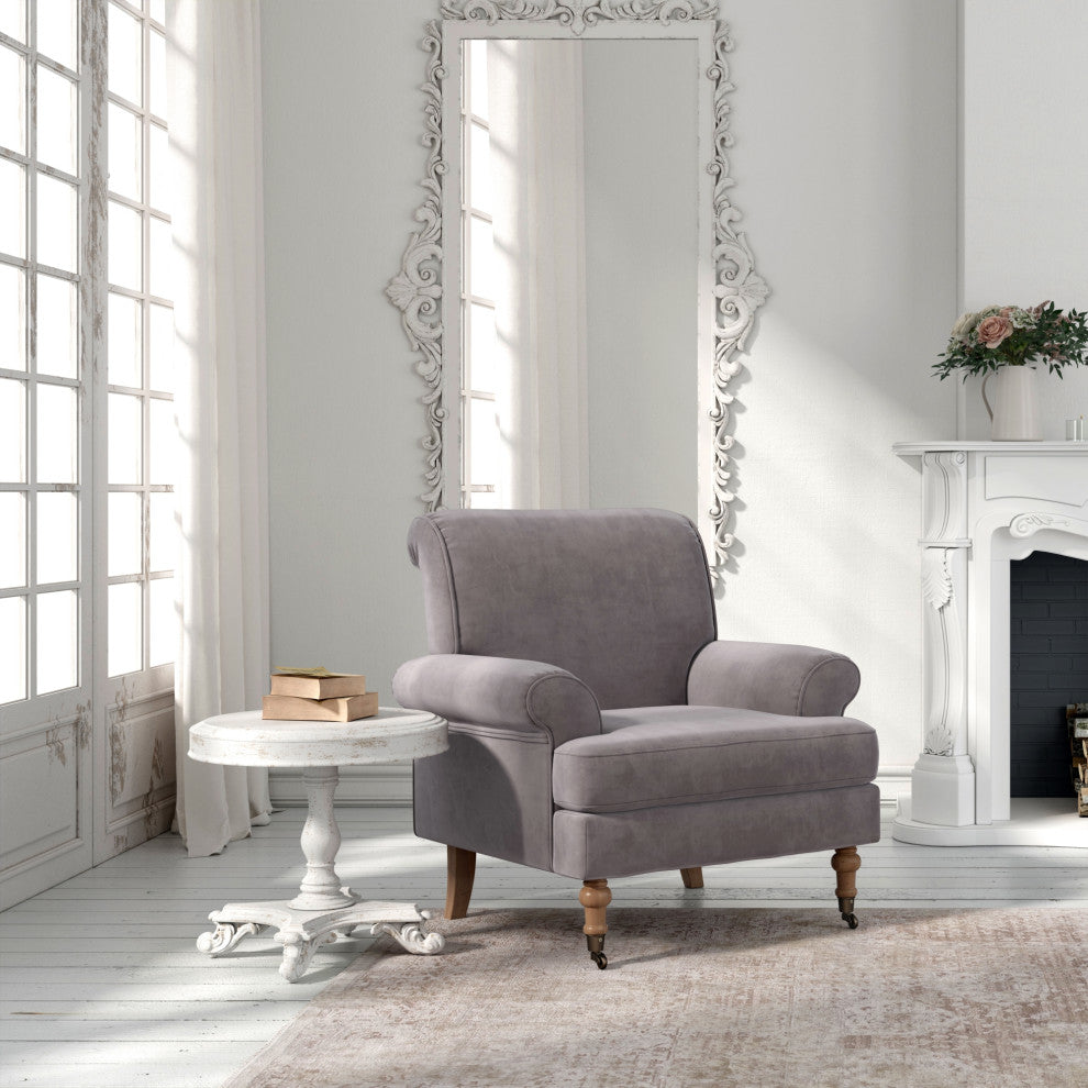 Rustic Manor Donna Accent Chair Saber Back Leg, Velvet, Gray