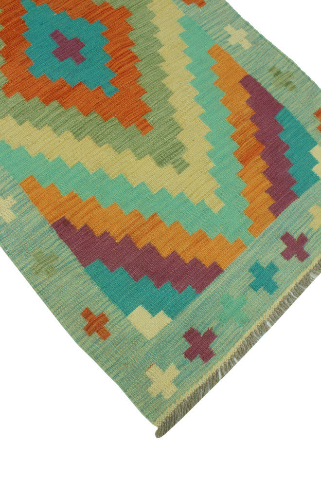 Sangat Kilim Radburn Light Green/Gold Runner, 2'7x7'10