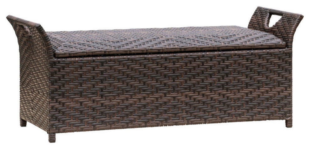 GDF Studio Izidora Outdoor Brown Wicker Storage Ottoman
