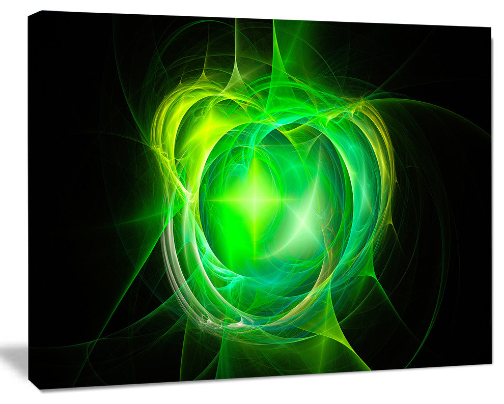 Green Fractal Explosion Supernova, Oversized Abstract Canvas Art Print, 60x40