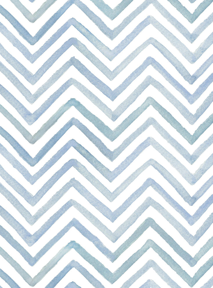 Watercolor Chevron Peel and Stick Vinyl Wallpaper, Blue Dragon, 24"w X 60"h
