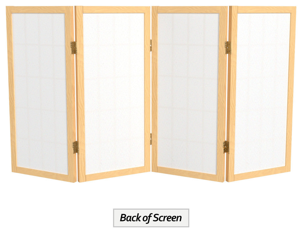 2' Tall Desktop Window Pane Shoji Screen, Natural, 4 Panels