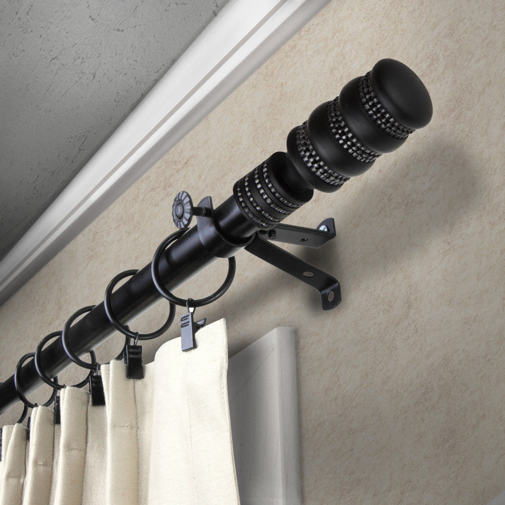 Marla 13/16" Diameter Curtain Rod, Black, 18-28"