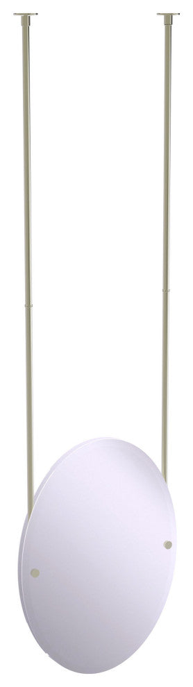 Frameless Oval Ceiling Hung Mirror with Beveled Edge, Polished Nickel