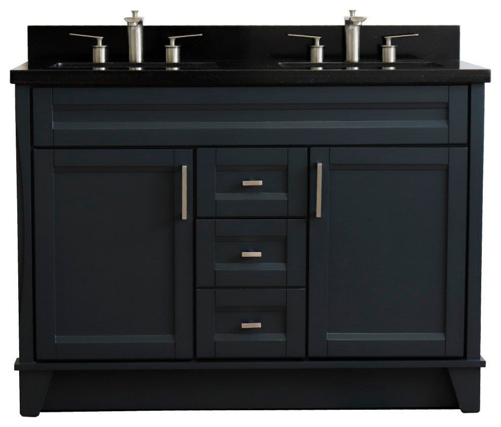 48" Double Sink Vanity, Dark Gray Finish With Black Galaxy Granite