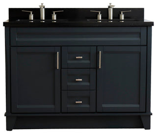 48" Double Sink Vanity, Dark Gray Finish With Black Galaxy Granite