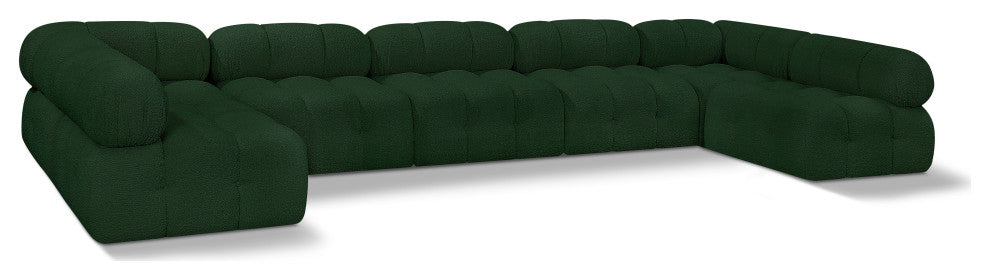 Ames Boucle Fabric U-Shaped Modular Sectional, Green, 7-Piece: 5 Armless Chair, 2 Corner Chair - A