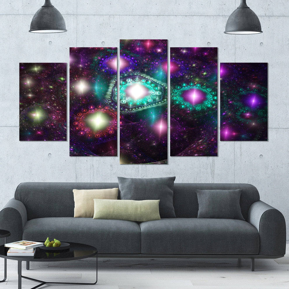Far Bright Colorful Space Galaxy, Abstract Canvas Art Print, 60"x32", 5 Panels