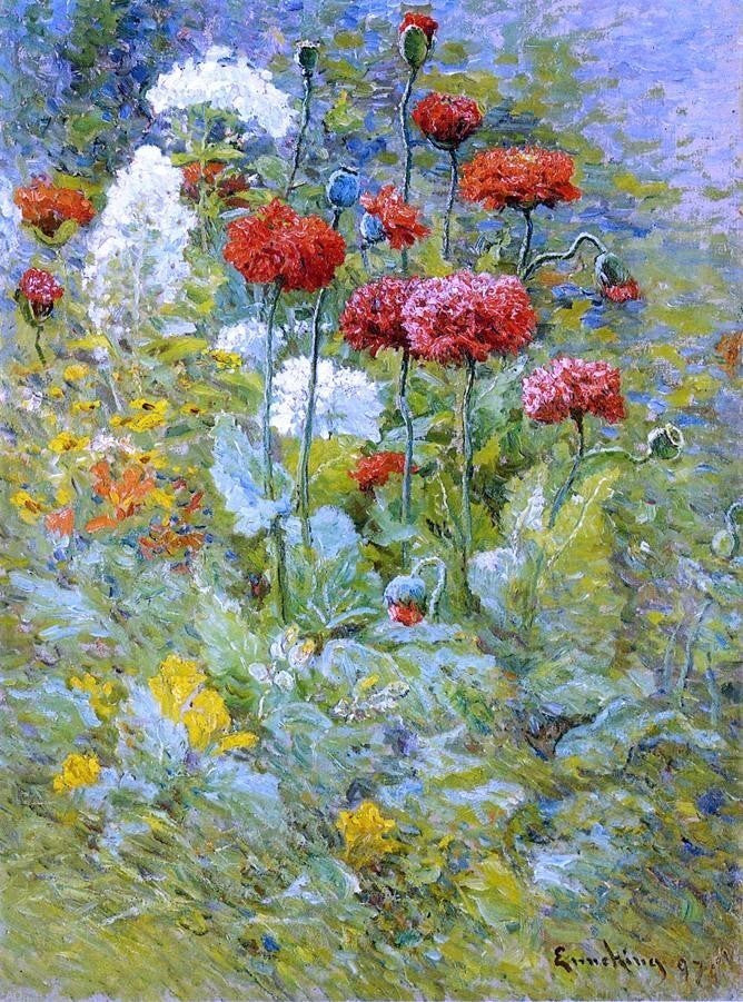 Edward C Leavitt Flowers in a Garden Premium Canvas Print