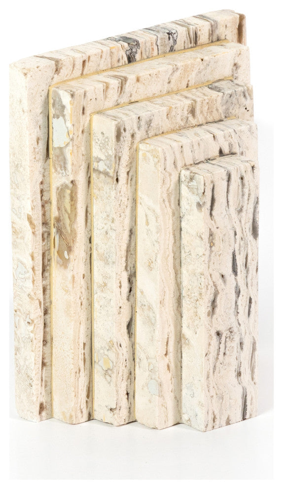 Stepped Bookends-White Travertine