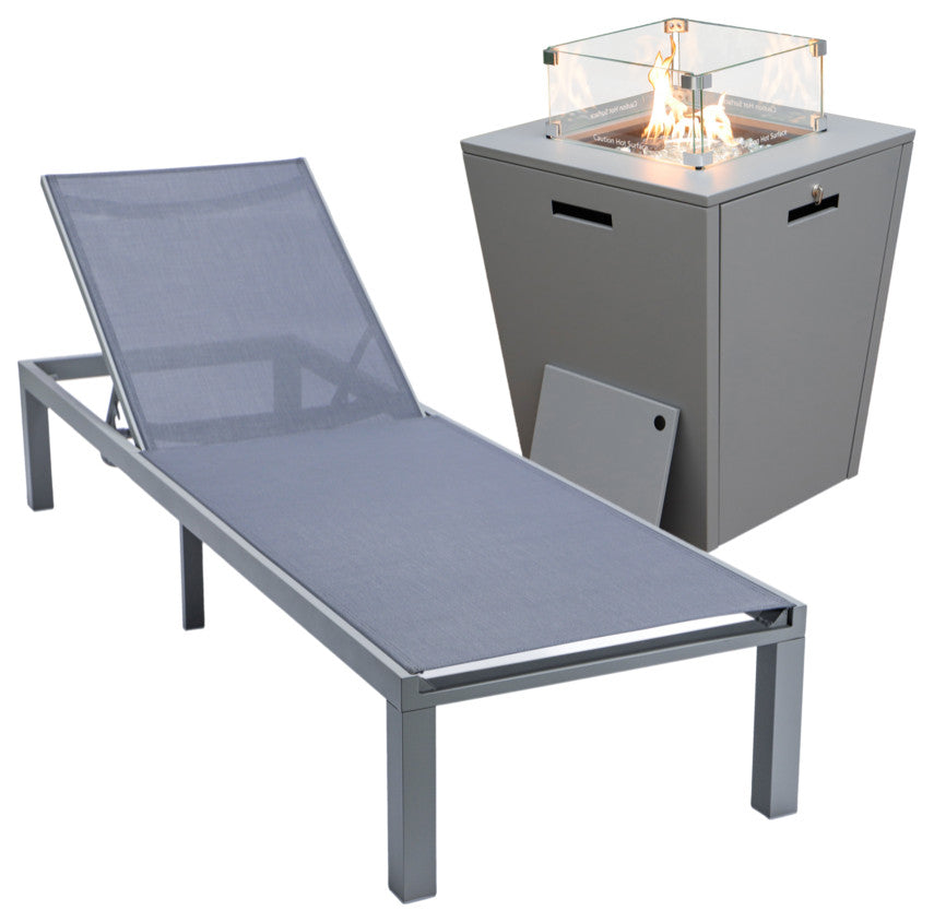 Grey Aluminum Outdoor Patio Chaise Lounge Chair