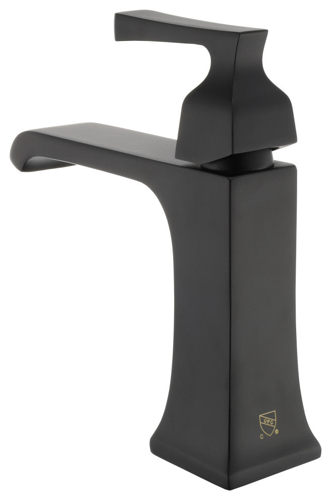 Fine Fixtures Arched Square Single Hole Bathroom Faucet, Black