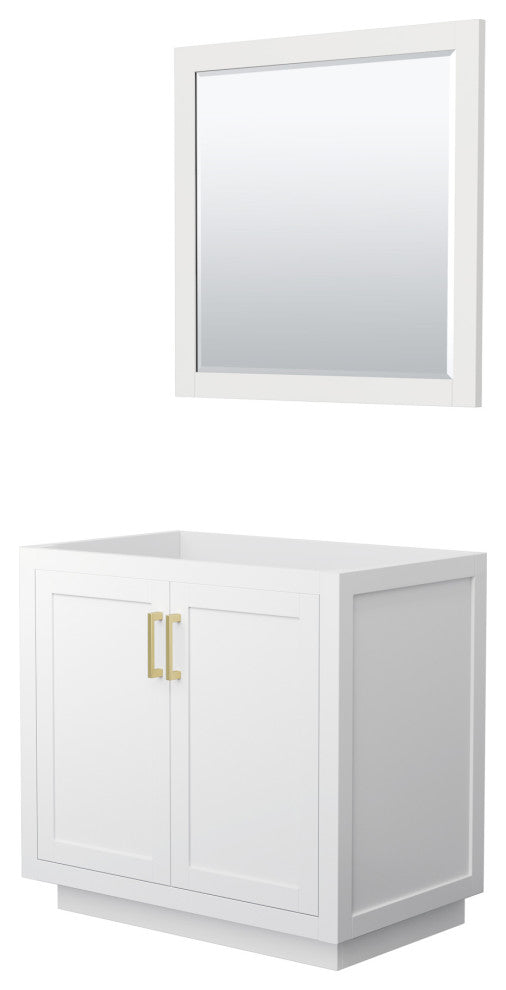 36" Single Bathroom Vanity, White, No Countertop, Gold Trim, 34" Mirror