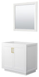 36" Single Bathroom Vanity, White, No Countertop, Gold Trim, 34" Mirror
