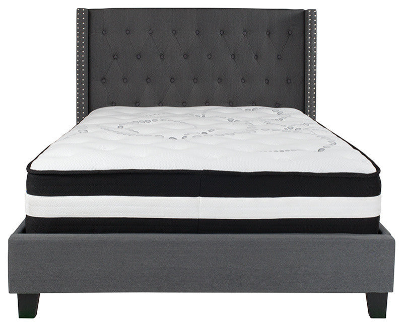 Riverdale Full Tufted Platform Bed With Pocket Spring Mattress, Dark Gray