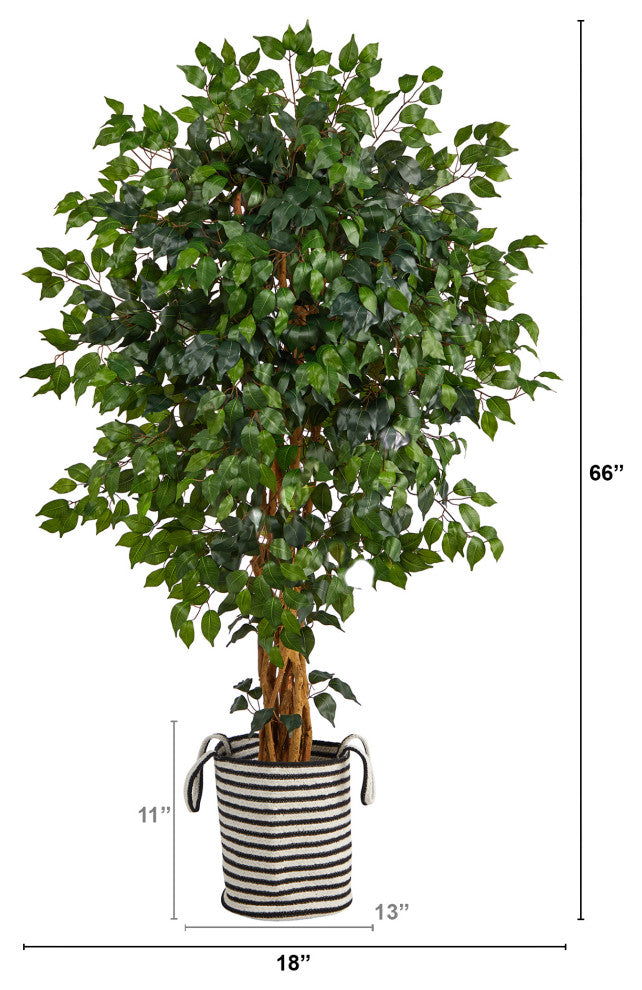 5.5' Palace Ficus Artificial Tree in Handmade Black & White Jute Cotton Planter