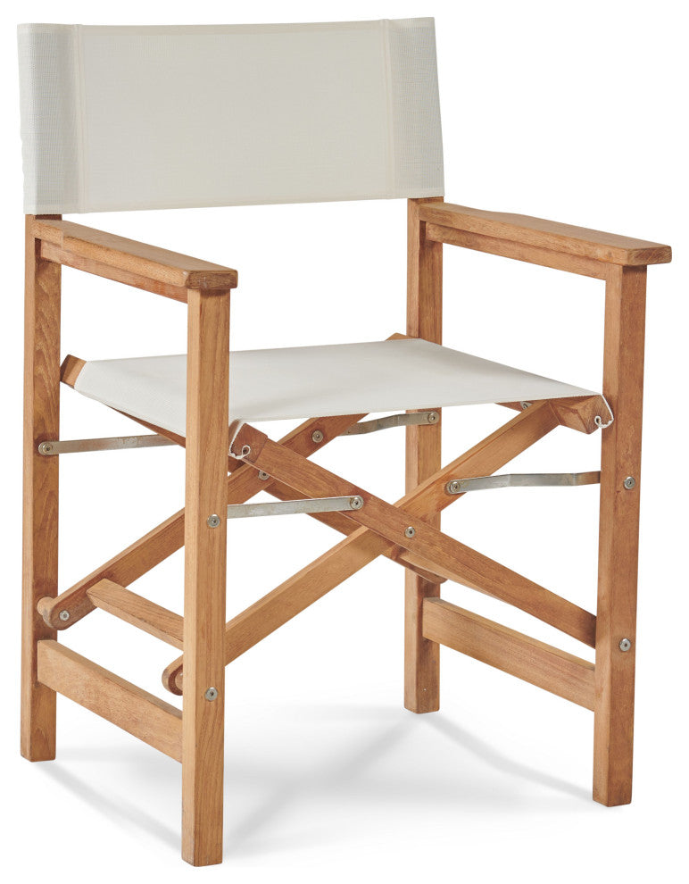 Director Teak Folding Outdoor Folding Armchair in White