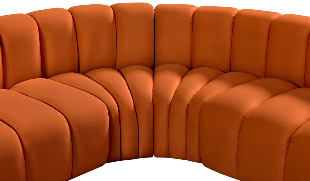 Arc Velvet Upholstered 5-Pc. U-Shaped Modular Sectional, Cognac