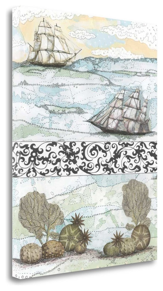 "Boats And Coral" By Sarah Ogren, Giclee Print on Gallery Wrap Canvas