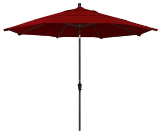 11' Bronze Auto-Tilt Crank Aluminum Umbrella, Pacifica, Red