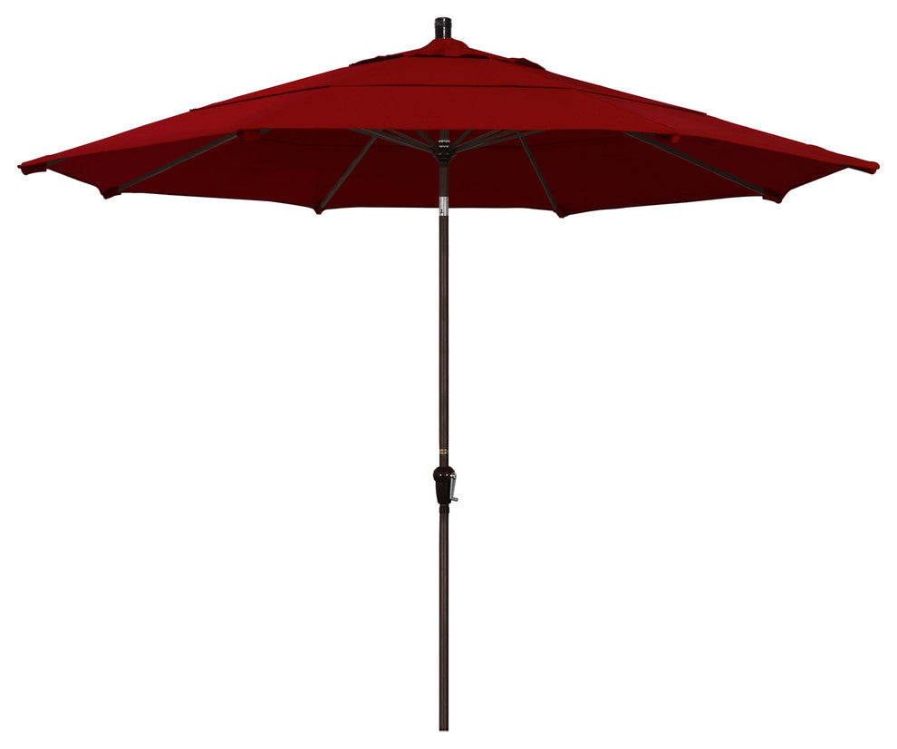 11' Bronze Auto-Tilt Crank Aluminum Umbrella, Pacifica, Red