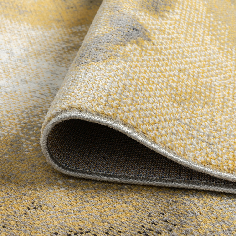 Murrow Contemporary Abstract Yellow/Cream Runner Rug, 2''3''''x7''3''''