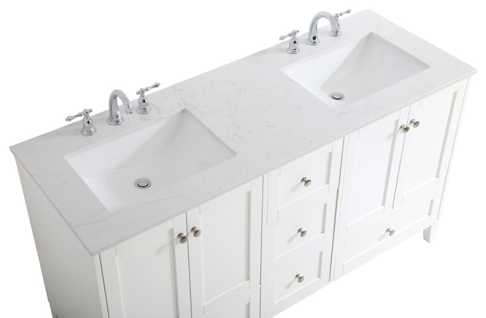 60" Double Bathroom Vanity, White