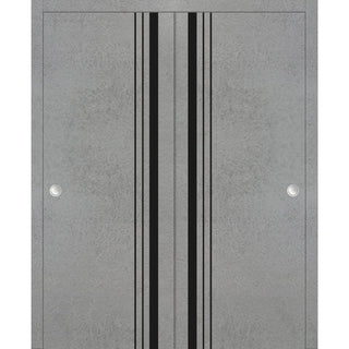 Bypass Doors 48 x 84 | Planum 0011 Concrete with  | Sturdy Rails