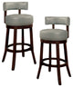 Set of 2 Leatherette and Wood Bar Stool, Dark Oak, Gray