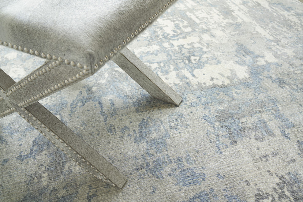 Murano Handmade Hand Loomed Wool and Bamboo Silk Silver/Blue Area Rug, 9'x12'