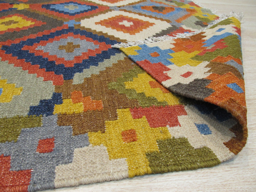 Multi-Colored Traditional Geometric Kilim Area Rug