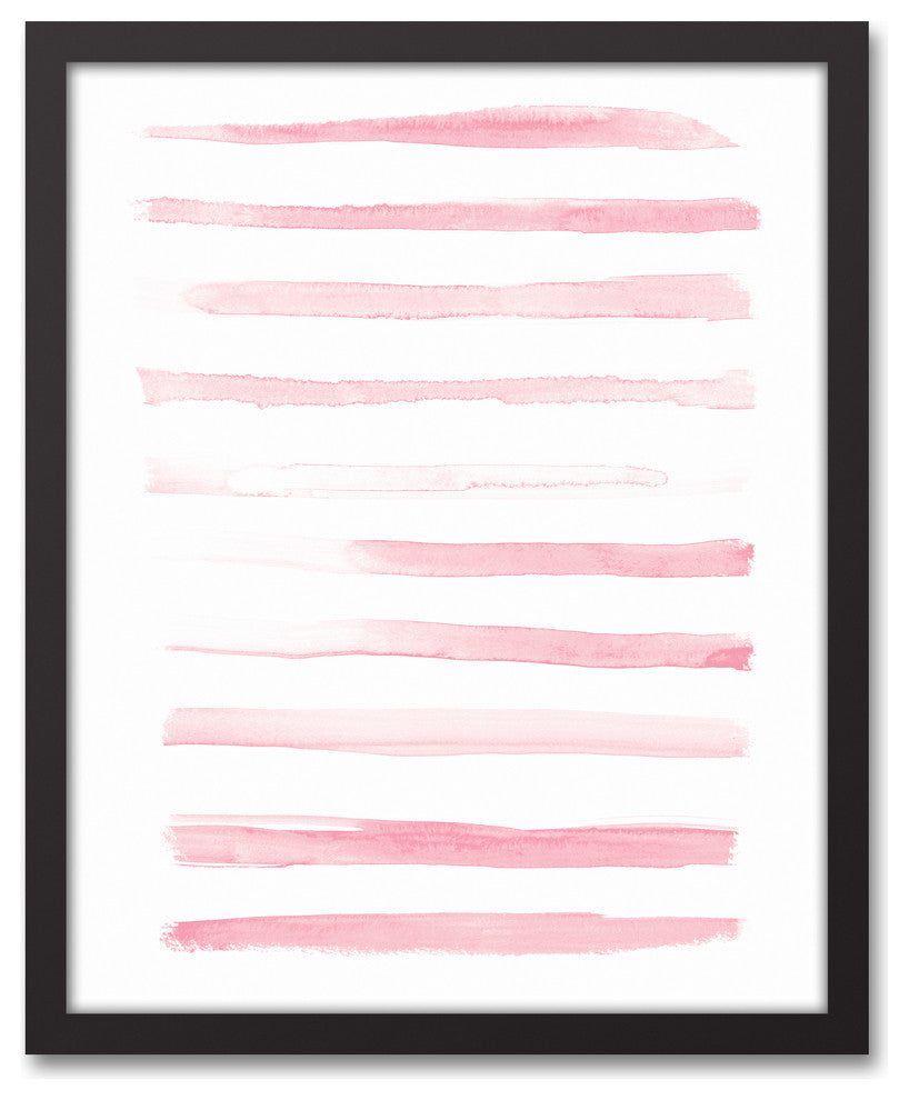 Pink Watercolor Stripes 16x20 Black Framed Canvas