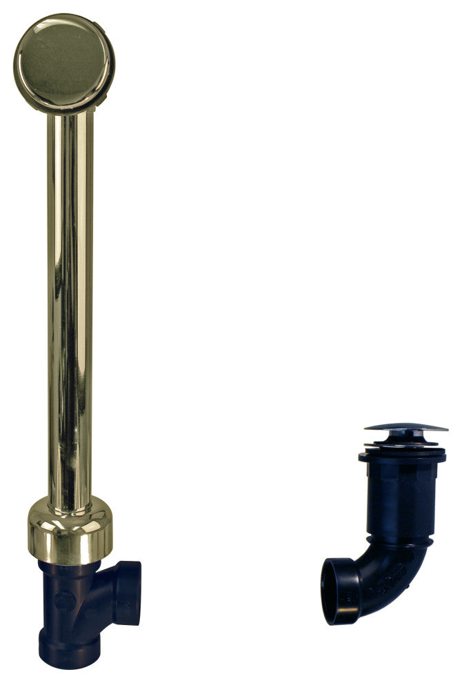 Semi-Exposed Tip-Toe Bath Waste and Overflow Drain, Polished Brass