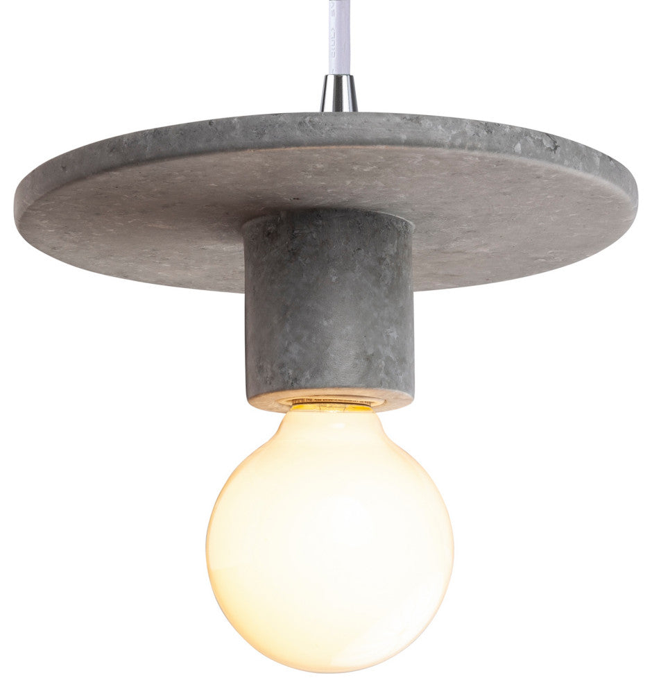 Discus Pendant, Concrete/Polished Chrome, White Cord